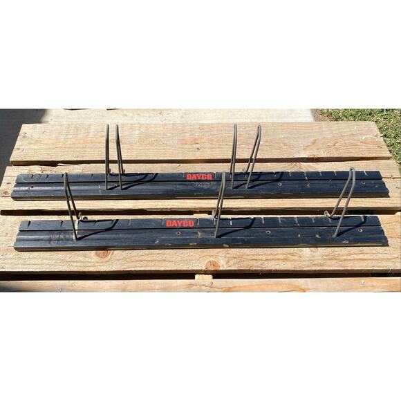 Pair Vintage Dayco Service Station Black Fan Belt Wooden Rack Metal Hooks 965A